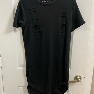 Black t shirt dress with rips. Like new condition. Size medium.